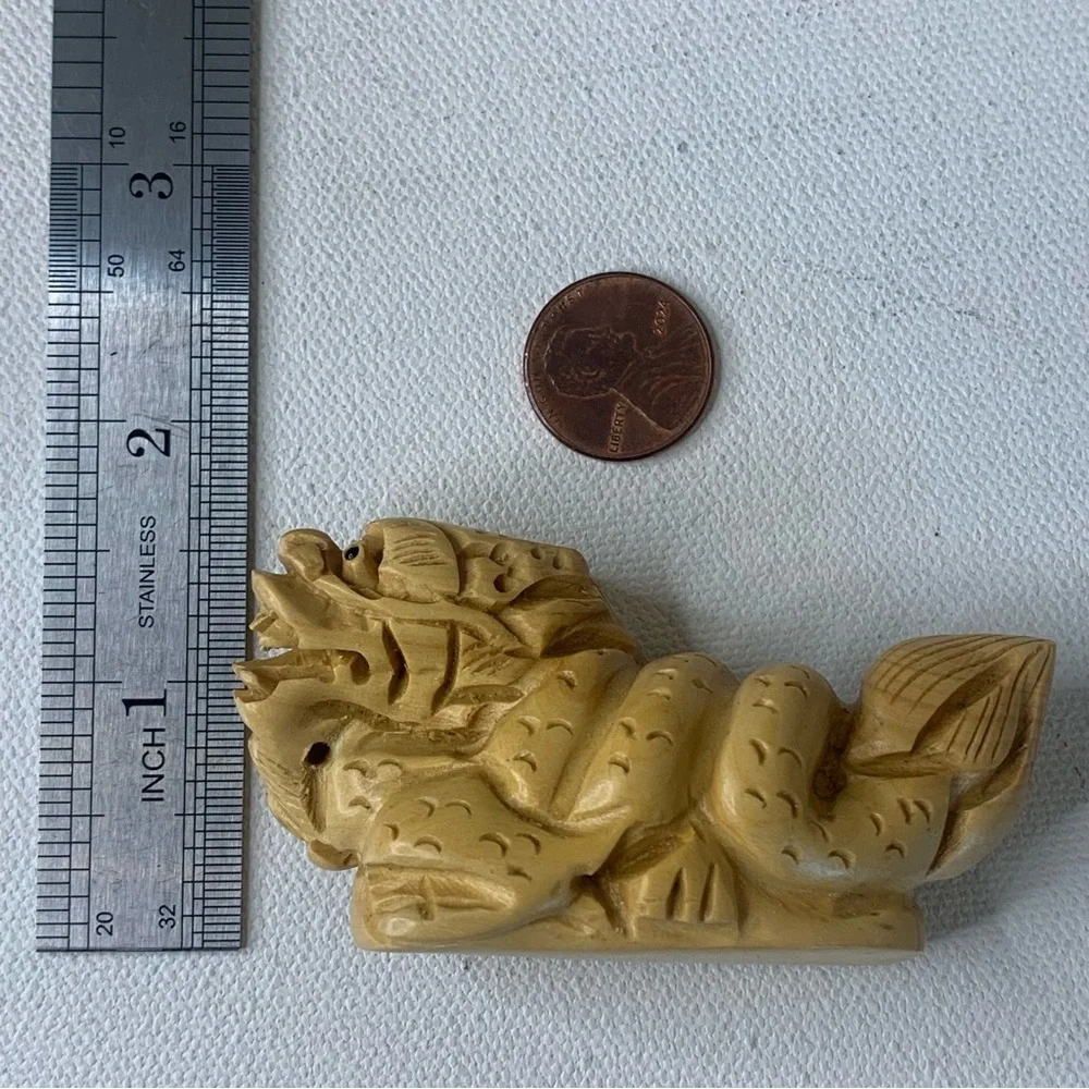 Japanese Netsuke Dragon Snake Beast Boxwood Carving Hand Carved Wood Animal 3.5" - Picture 15 of 16